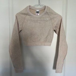 Gymshark Adapt Fleck Seamless Long Sleeve Crop Top in Coconut White